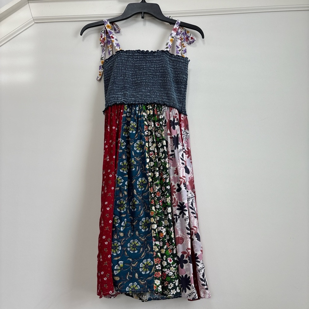 Floral Patchwork Tie-Strap Mini Dress - Multicolor
